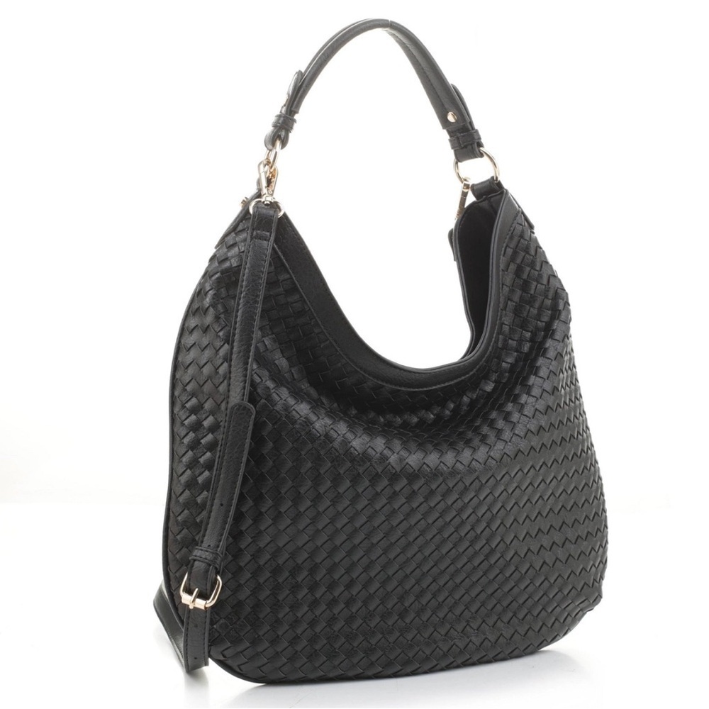 Woven Vegan Leather Hobo Bag, Optional Adjustable Strap, Zip Closure, Nwt